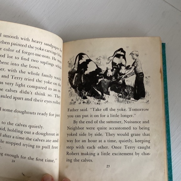 Vintage Teal Antique Old Kids Book Farmhouse Rustic Cows Little Haymakers Accent - Picture 14 of 16